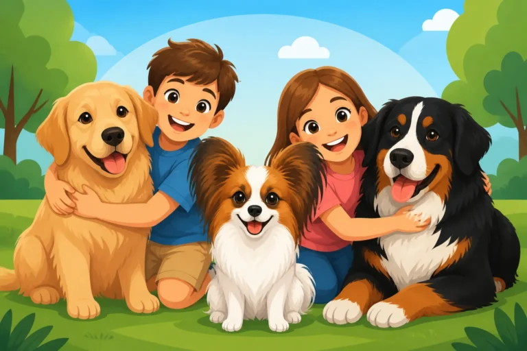 A Papillon With Children and Larger Dogs