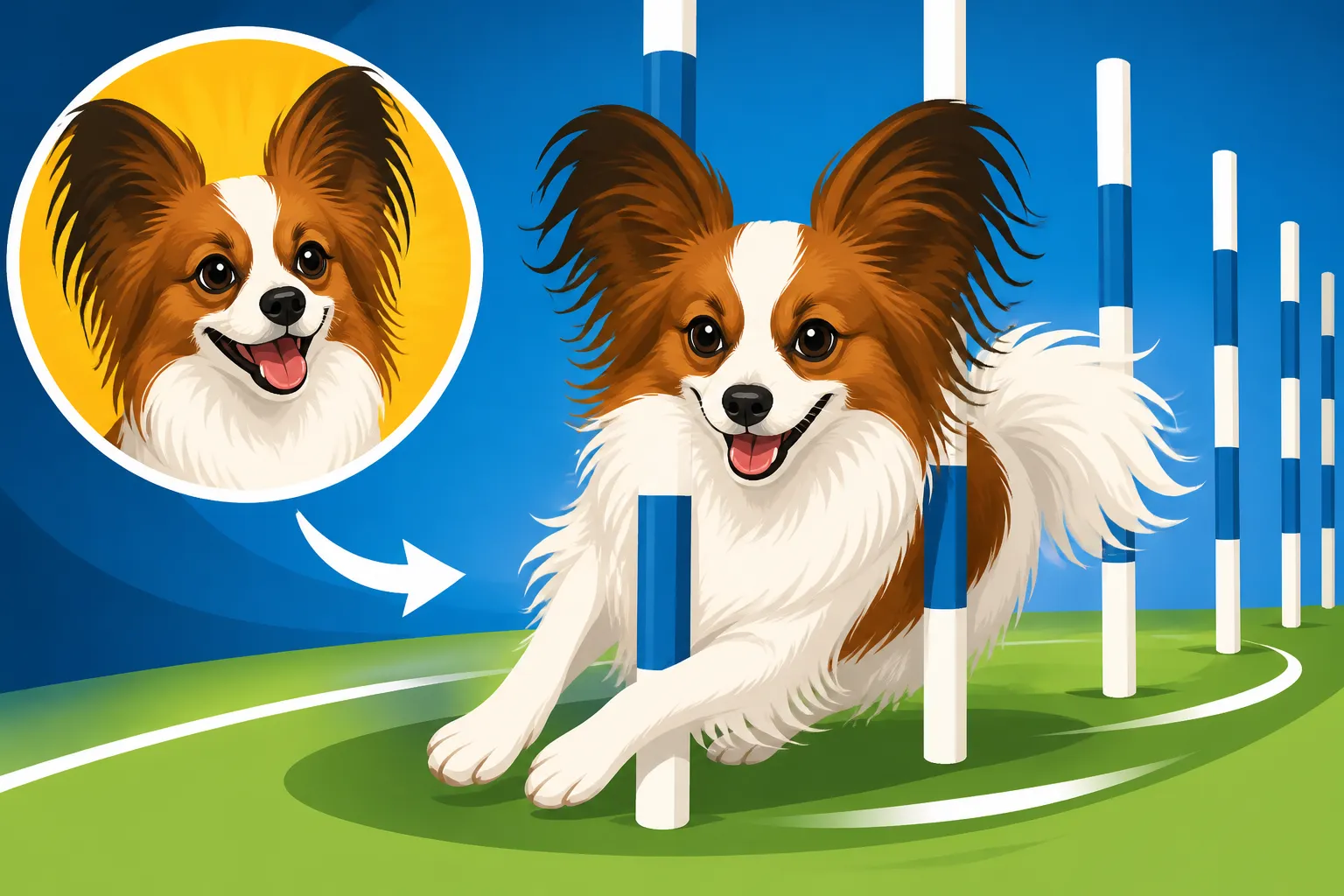 How a Papillon Manages Weave Poles
