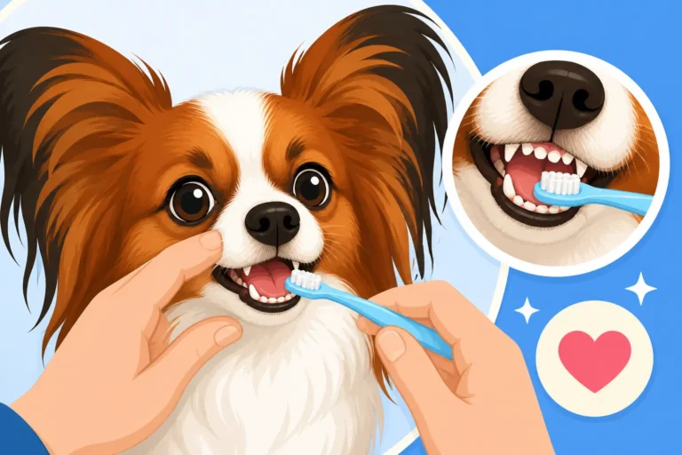Brushing a Papillon's Teeth in a Very Small Mouth