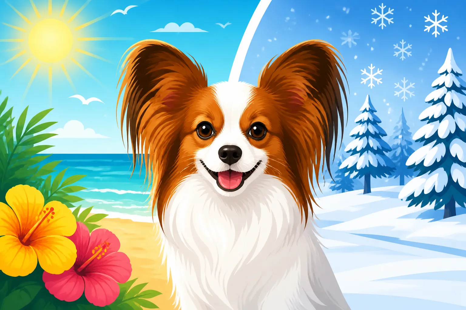 A Papillon in Summer and Winter